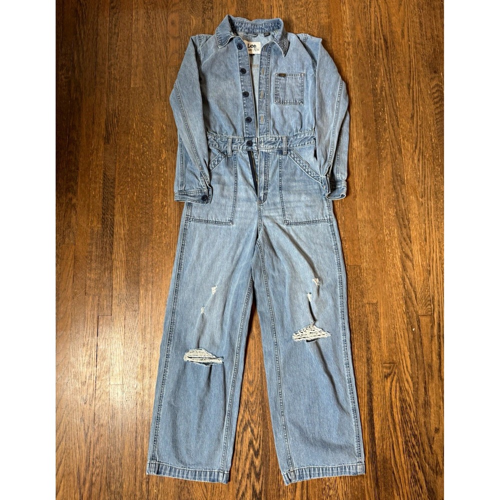 Lee Union-Alls Blue Denim Coveralls Jumpsuit Long Sleeve Button Front XS Womens